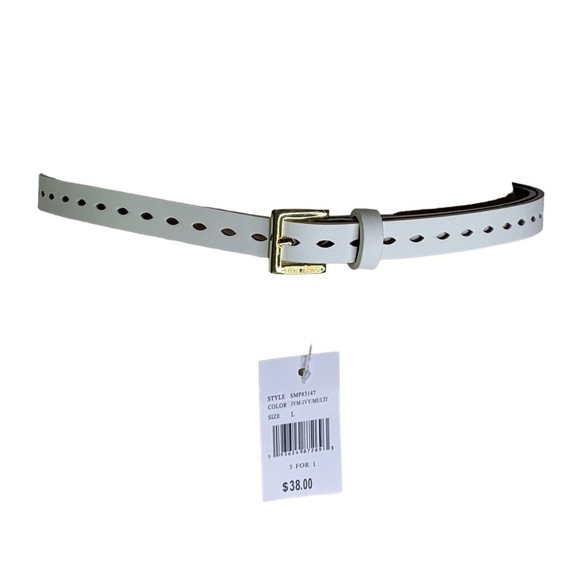 Steve Madden 1” Wide White Leather Belt with Gold Bucket Size Large 34”-38” New - Picture 2 of 11